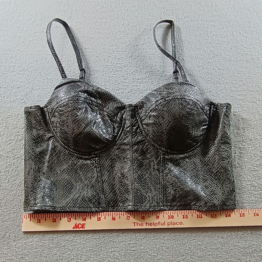 Say What Womens Bustier Top Gray Snakeskin Faux Leather Medium Cropped Corset